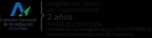 Imagen que muestra información sobre un programa de Magíster en Gestión de Organizaciones acreditado en Chile por dos años más.