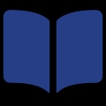 Es un ícono de un libro abierto en color azul.