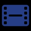 Icono que representa una cinta de película en un fondo azul.