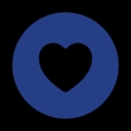 Un símbolo de corazón en un círculo azul.