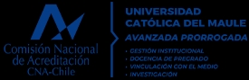 Logo de la Universidad Católica del Maule con acreditación avanzada prorrogada.