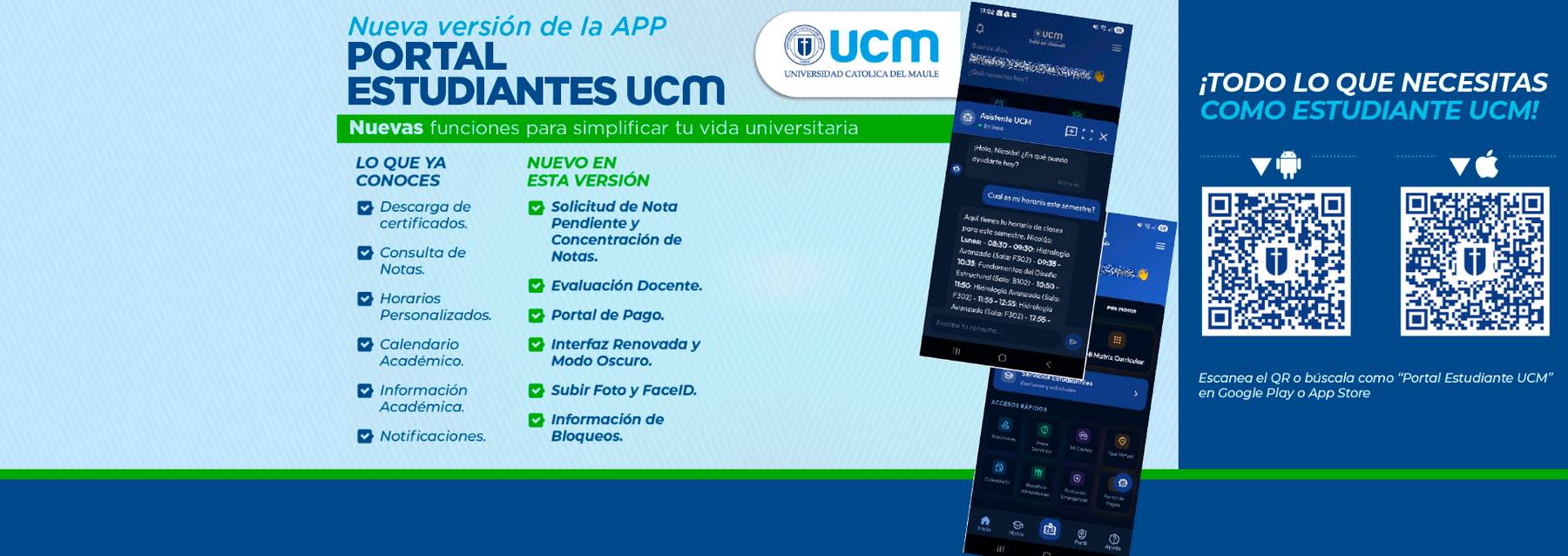 La imagen promociona la nueva versión de la app 'Portal Estudiantes UCM' para facilitar la vida universitaria.