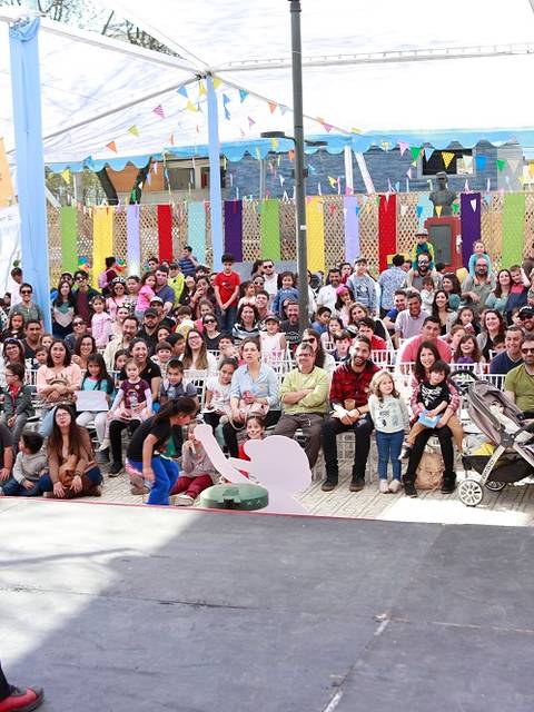 Un artista de circo entretiene a un gran público en un espectáculo al aire libre.