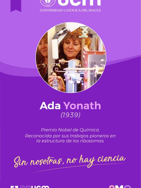 Imagen que presenta a Ada Yonath, premio Nobel de Química, destacando su reconocimiento en la ciencia.