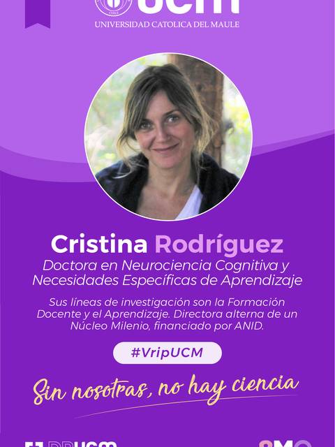 Imagen de una presentación sobre una doctora en Neurociencia Cognitiva y sus líneas de investigación.
