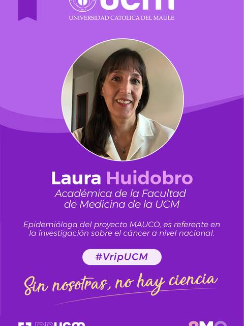 La imagen presenta a Laura Huidobro, académica de la Facultad de Medicina de la UCM, promoviendo la investigación sobre el cáncer.