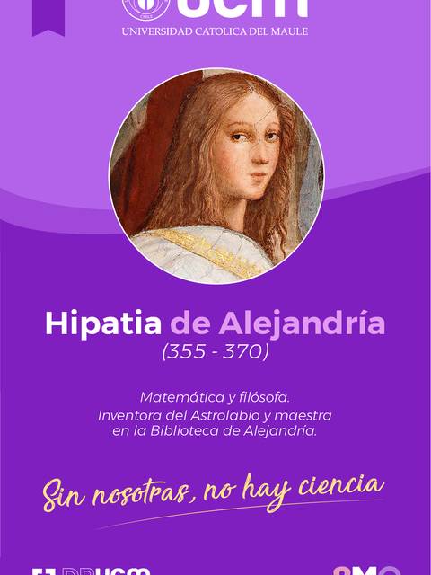 Imagen que rinde homenaje a Hipatia de Alejandría, matemática y filósofa destacada de la Antigua Grecia.