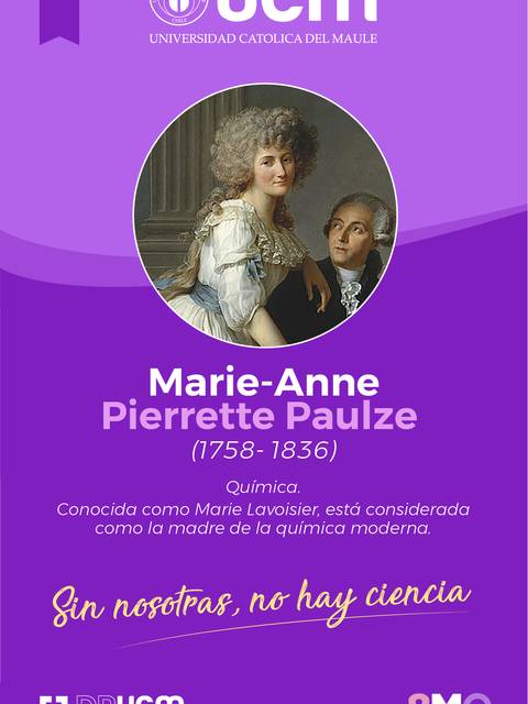 Imagen que destaca a Marie-Anne Pierrette Paulze, figura importante en la química moderna.