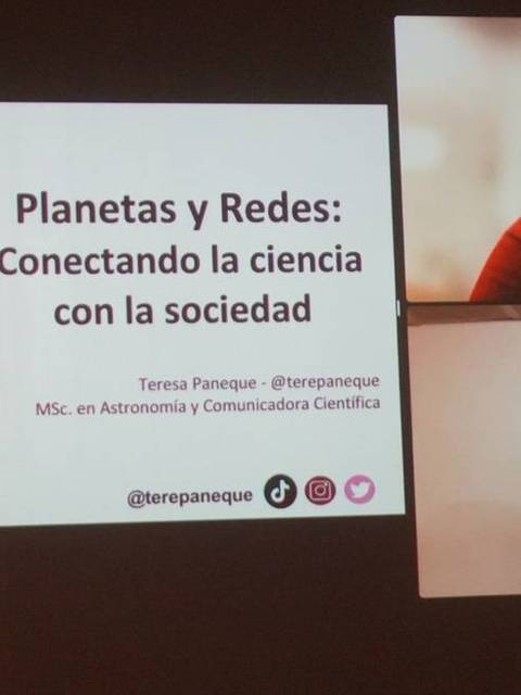 Presentación sobre la conexión entre la ciencia y la sociedad, destacando temas de astronomía y comunicación científica.