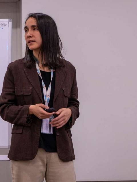 Una persona está dando una presentación frente a un pizarrón blanco.