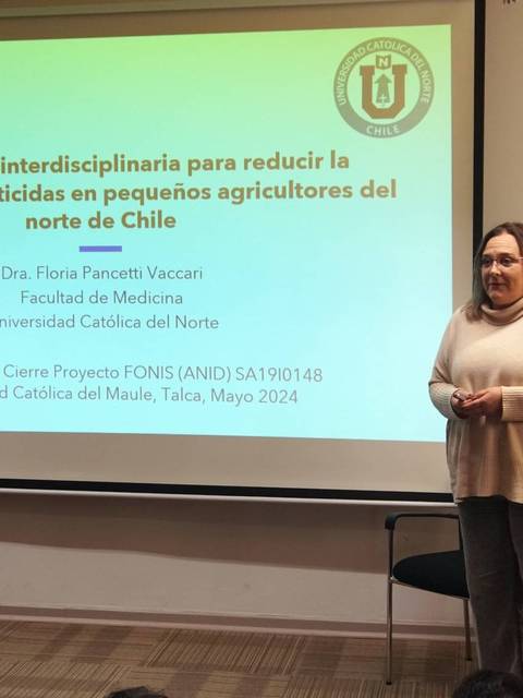 Presentación sobre la intervención para reducir la exposición a pesticidas en agricultores del norte de Chile.