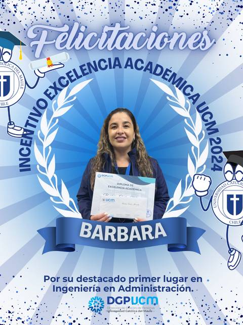 Una mujer sostiene un certificado de excelencia académica con un fondo festivo.