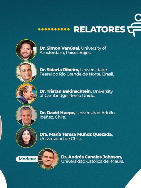 Un evento académico con un grupo de relatoras y relatores de diversas universidades y países.