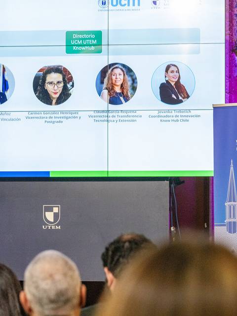 Una presentadora explica un organigrama ante una audiencia en un evento.