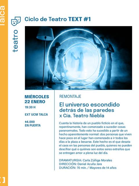 Anuncio de una obra de teatro titulada 'El universo escondido detrás de las paredes'.