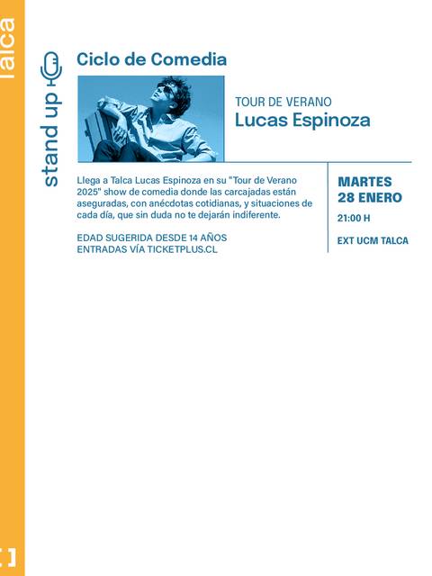 Anuncio del ciclo de comedia con Lucas Espinoza en Talca.