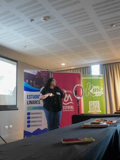 Una presentación en un seminario donde se exhiben gráficos en pantalla mientras los asistentes prestan atención.