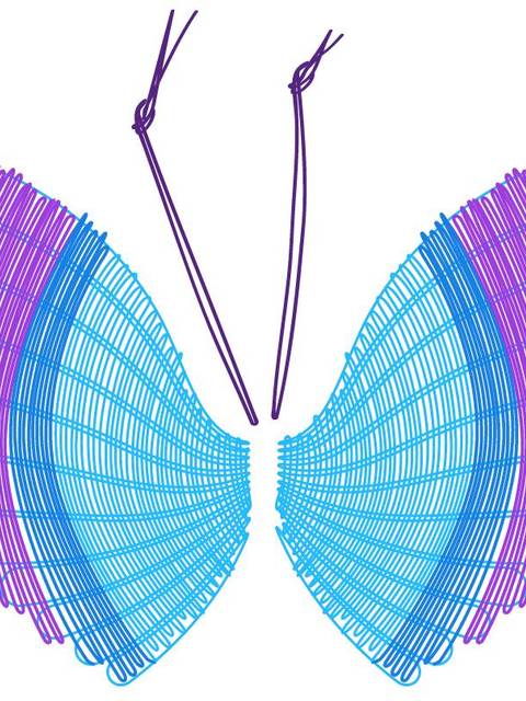 Un diseño colorido de alas de mariposa con líneas entrelazadas.