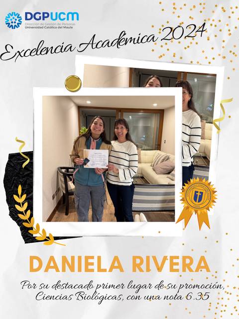 Celebración de Daniela Rivera por su excelencia académica en Ciencias Biológicas.
