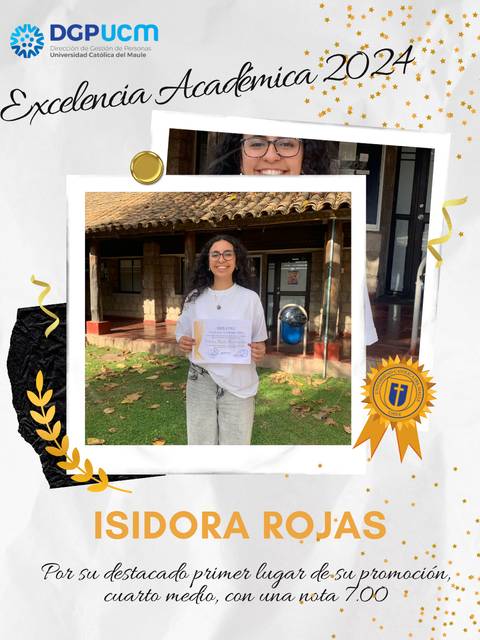 Isidora Rojas celebra su excelencia académica con un premio en la Universidad Católica del Maule.