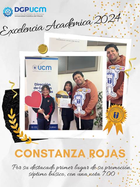 Estudiantes celebrando la excelencia académica de Constanza Rojas por su primer lugar en séptimo básico.