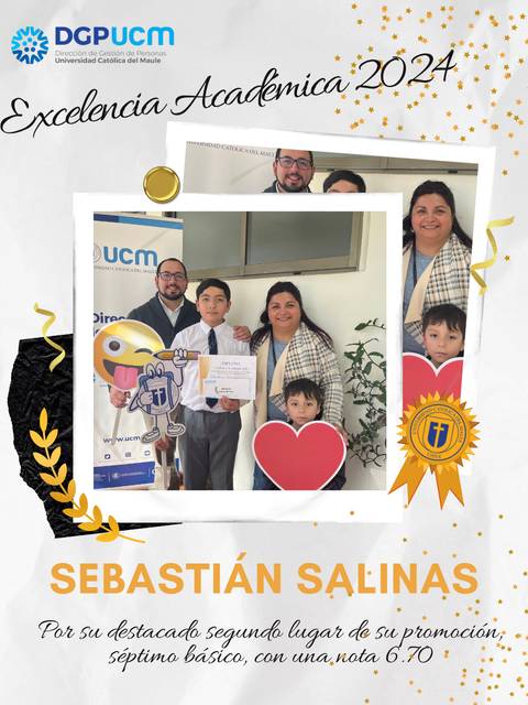 Sebastián Salinas celebra su reconocimiento por el segundo lugar en séptimo básico.
