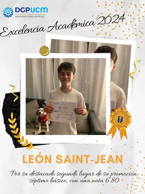 Un niño sonriente sostiene un certificado de excelencia académica y está acompañado de un perro.