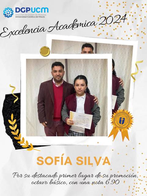 Celebración del logro académico de Sofía Silva en octavo básico.