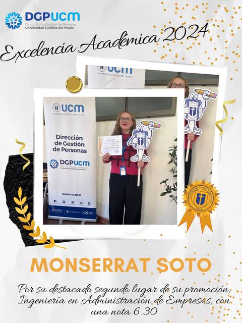 Una estudiante celebra su excelencia académica en la Universidad Católica del Maule.