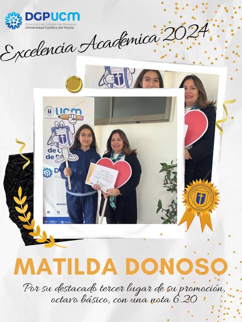 Matilda Donoso se destaca por su tercer lugar en su promoción de octavo básico.