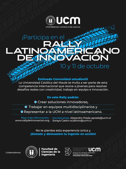 Invitación al Rally Latinoamericano de Innovación de la Universidad Católica del Maule.