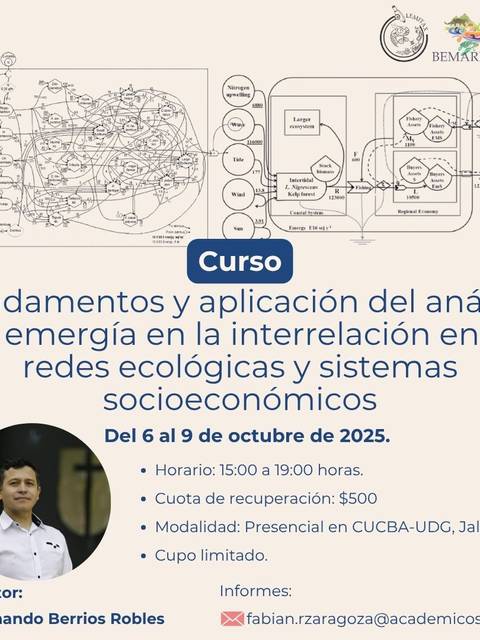 Curso sobre análisis de emergería en redes ecológicas y sistemas económicos en Jalisco.
