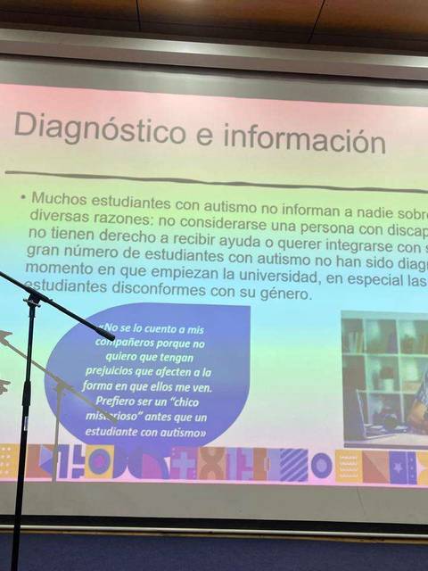 Presentación sobre el diagnóstico e información relacionada al autismo en estudiantes.