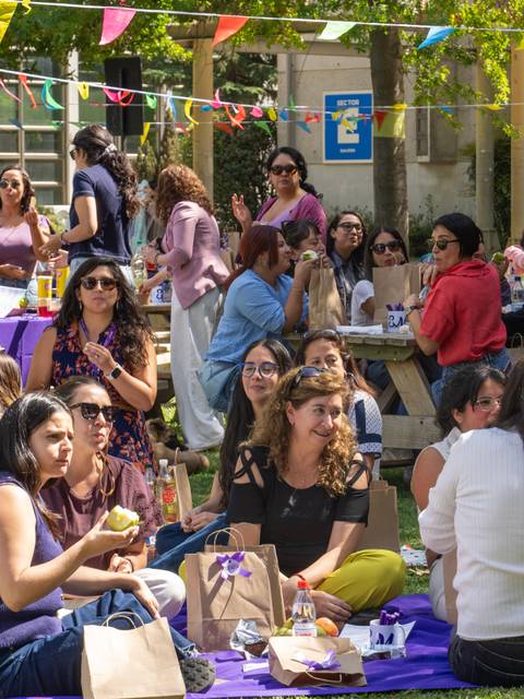 Un grupo de mujeres se divierte en un picnic al aire libre en un ambiente festivo.