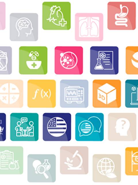 Una colección de íconos representando diversas disciplinas y campos de estudio.