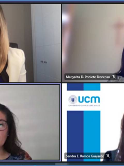 Una videoconferencia con cuatro mujeres participando en diferentes paneles.