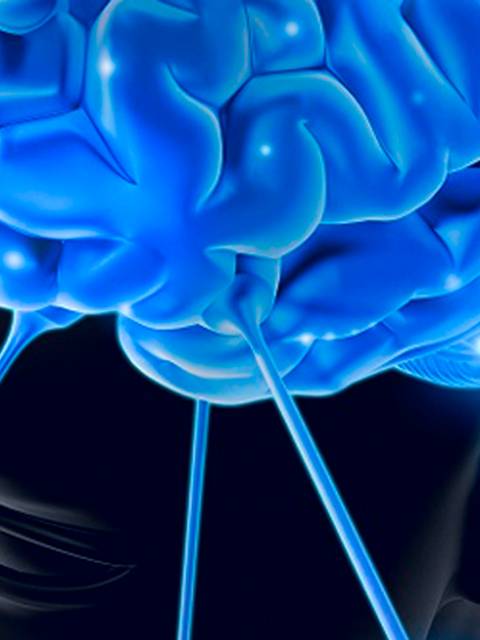 Una representación gráfica de un cerebro azul iluminado con rayos que parecen emanarlo.
