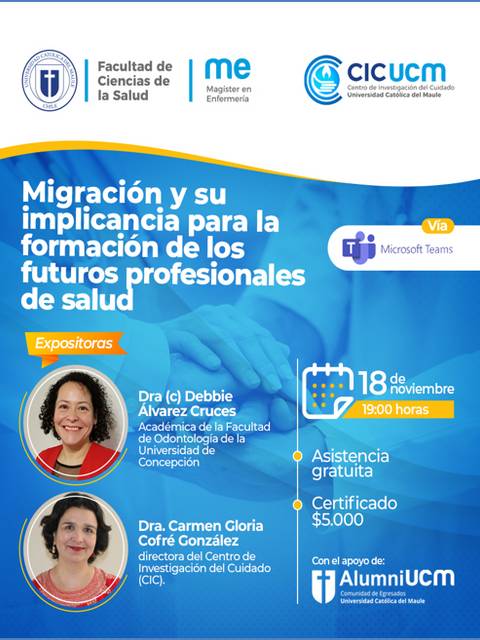 Anuncio de un evento sobre migración y su impacto en la formación de profesionales de la salud.