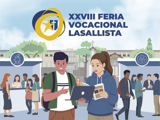 En la XXVIII Feria Vocacional Lasallista, estudiantes exploran diversas opciones educativas mientras conversan y se informan.