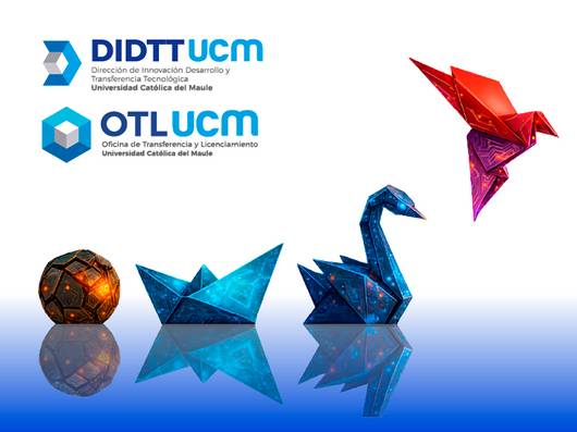 Imagencita que muestra diseños geométricos coloridos representando un globo, un barco, un cisne y una grulla, junto a los logos de la universidad.
