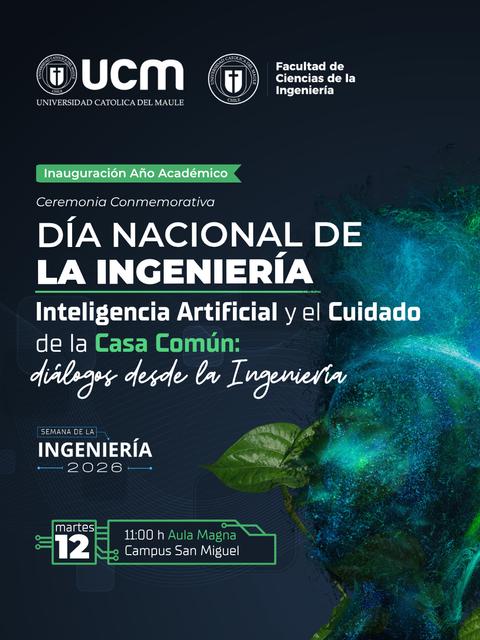 Celebración del Día Nacional de la Ingeniería en la Universidad Católica del Maule enfocado en la inteligencia artificial.