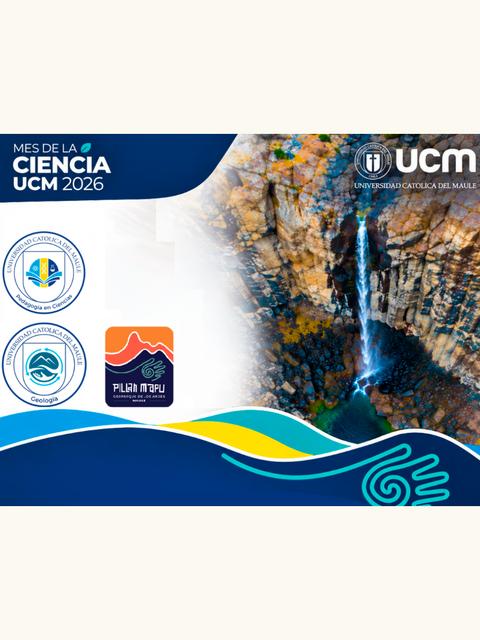 Esta imagen celebra el Mes de la Ciencia en la UCM 2026 con logos y un paisaje natural.
