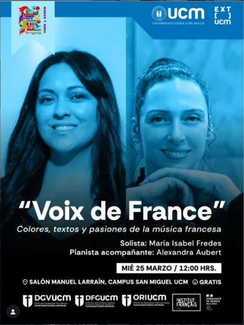 Un evento musical llamado 'Voix de France' que presenta a dos músicos chilenos.