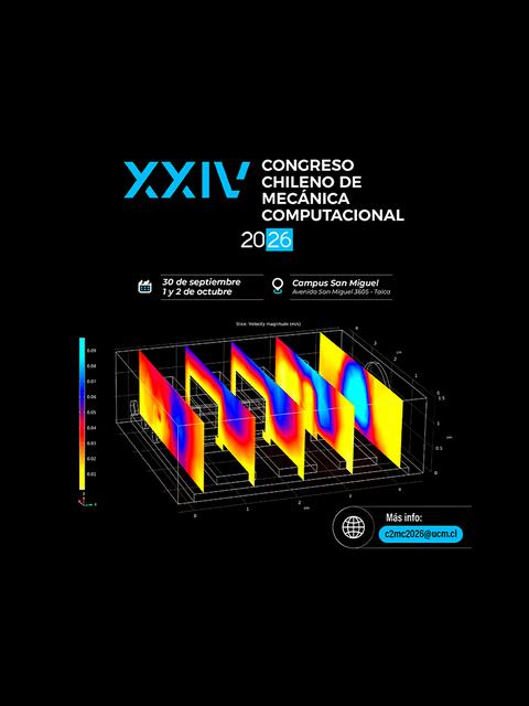 Este es el afiche del XXIV Congreso Chileno de Mecánica Computacional que se llevará a cabo entre septiembre y octubre de 2026.