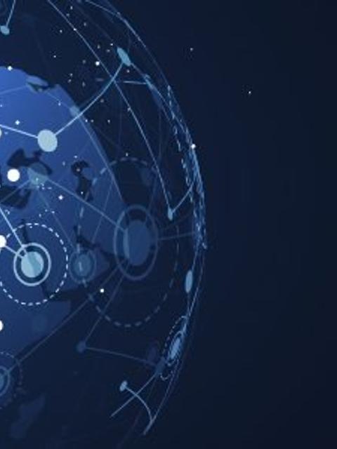 Una ilustración de un mundo conectado con un dispositivo apuntando hacia él.