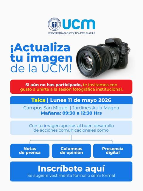 Invitación a una sesión fotográfica institucional de la UCM en Talca.
