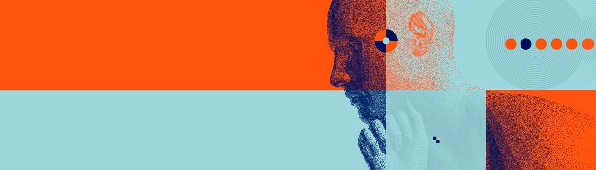 Una ilustración abstracta de un perfil humano con un fondo en colores vibrantes.
