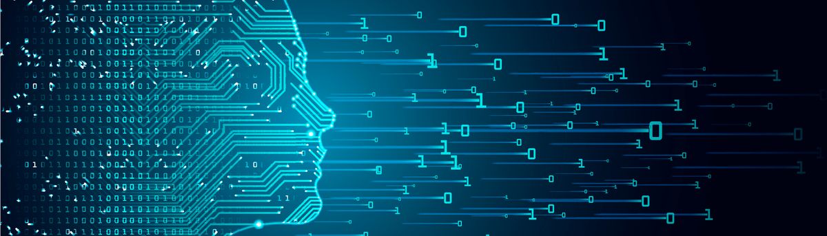 La imagen muestra un perfil humano compuesto por códigos binarios y elementos digitales.