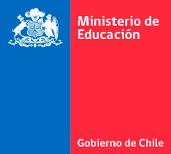 Logo del Ministerio de Educación de Chile en fondo rojo y azul.
