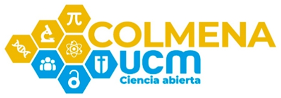 Logo de la Colmena UCM que representa la ciencia abierta con diversos símbolos científicos.